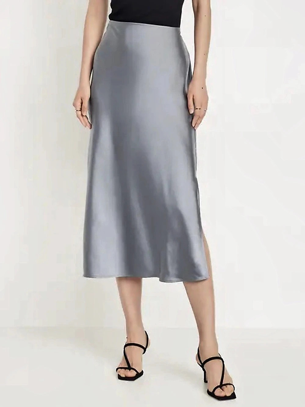 Satin Midi Skirt in Gray Like New